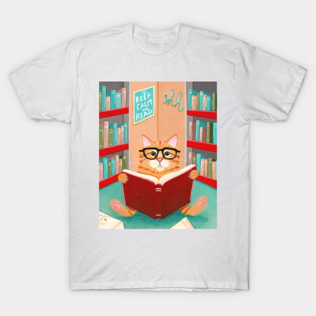 The Library Cat T-Shirt by KilkennyCat Art